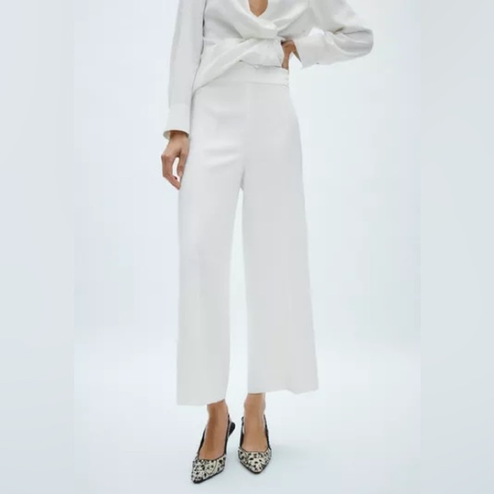 ZARA White High-Waisted Wide Leg Culottes Medium